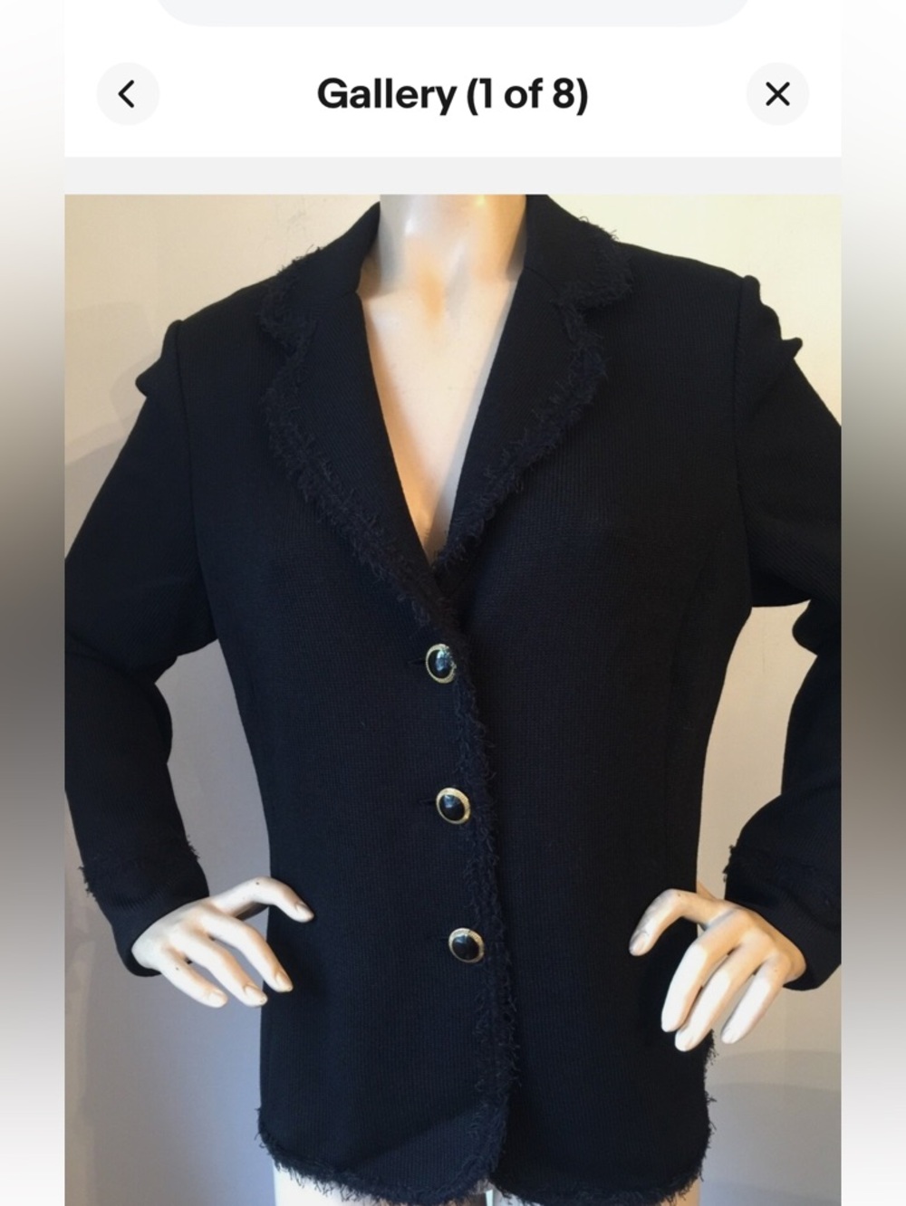 St. John Black Frayed-Trim Knit Blazer